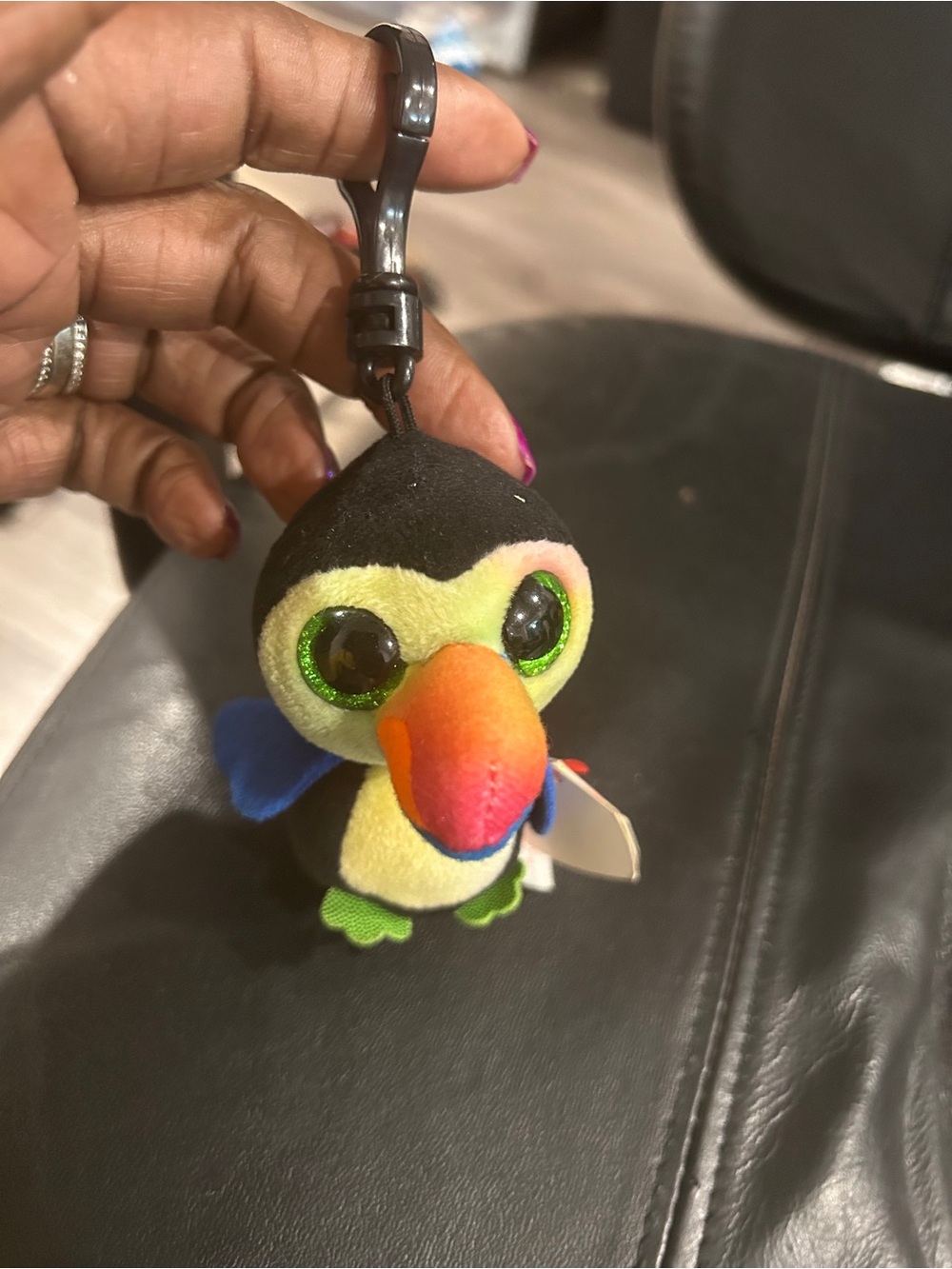 Ty Plush Toucan Keychain - Black, Blue, Orange, Green